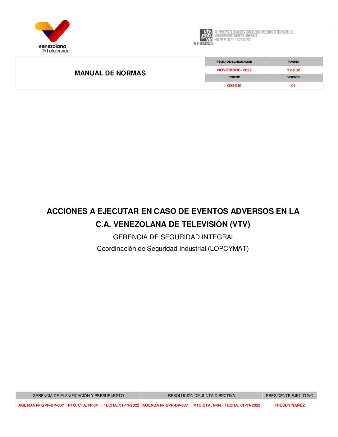 Acciones a Ejecutar en caso de eventos adversos