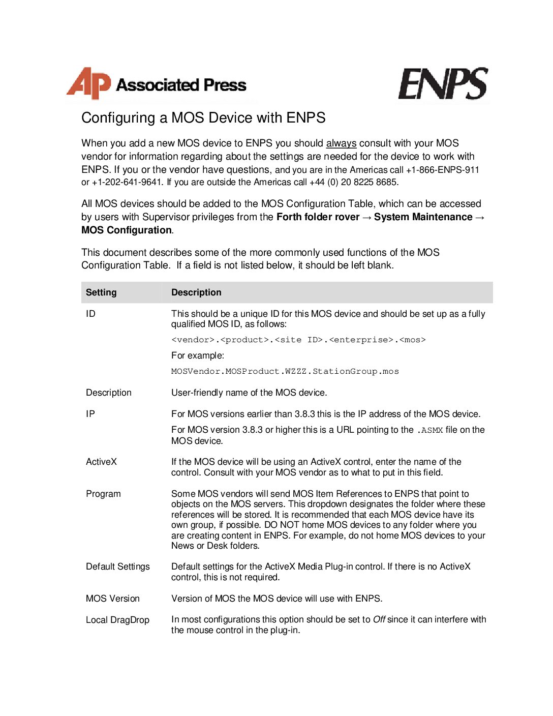 ENPS QuickStart Guide – Configuring a MOS device with ENPS