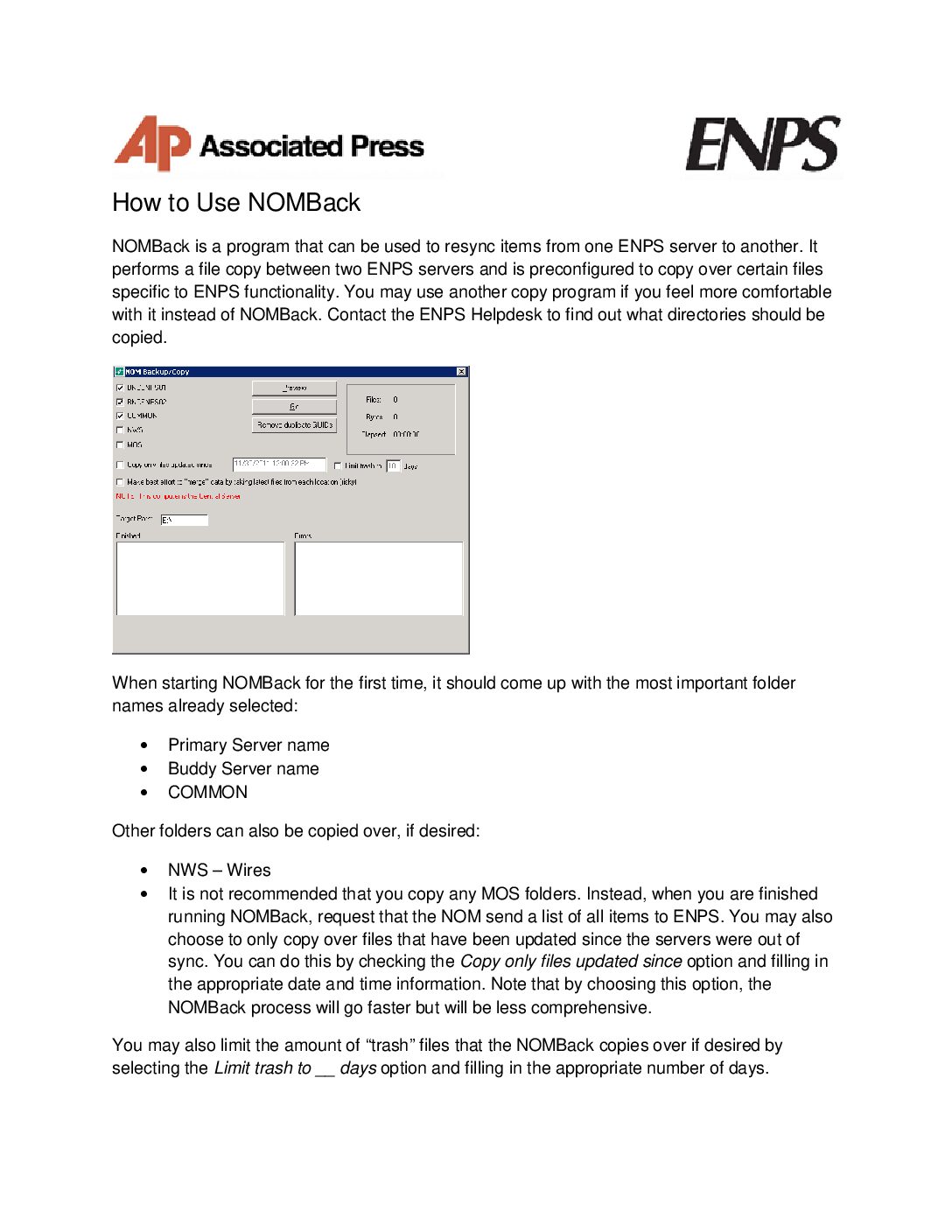 ENPS QuickStart Guide – How to Run NOMBack