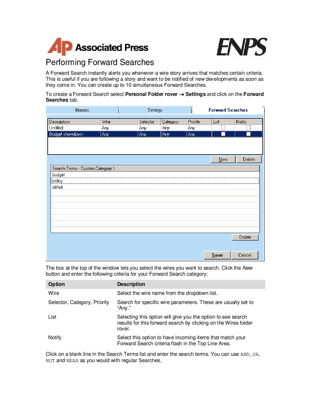 ENPS QuickStart Guide – Performing Forward Searches