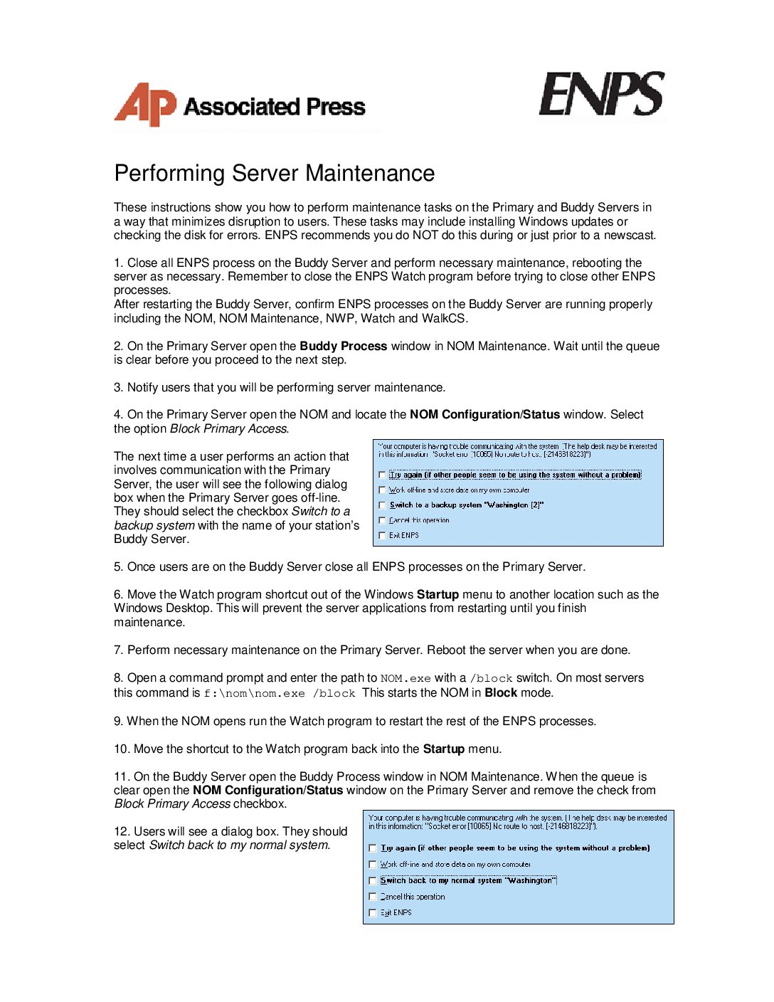 ENPS QuickStart Guide – Performing Server Maintenance