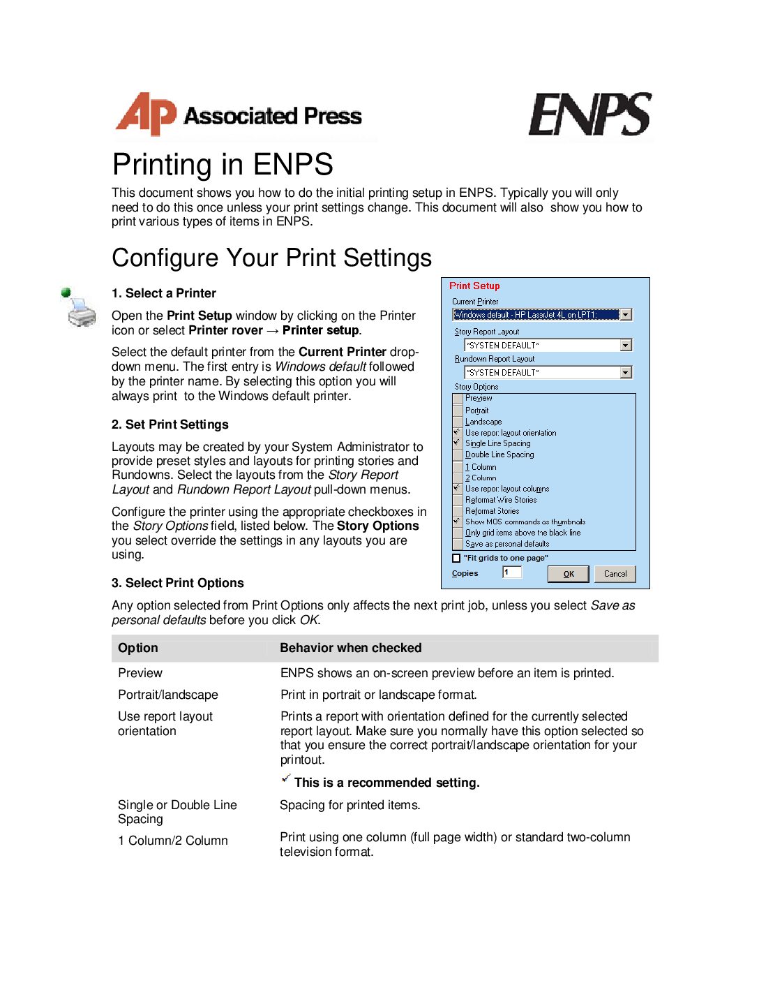 ENPS QuickStart Guide – Printing in ENPS