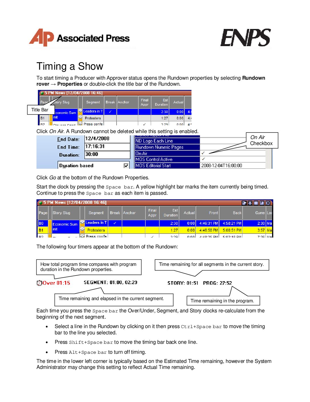 ENPS QuickStart Guide – Timing a Show
