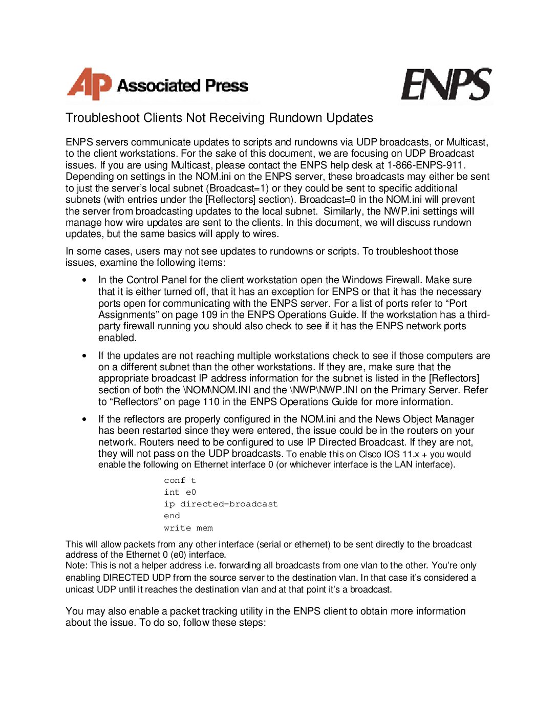 ENPS QuickStart Guide – Troubleshoot Clients Not Receiving Rundown Updates