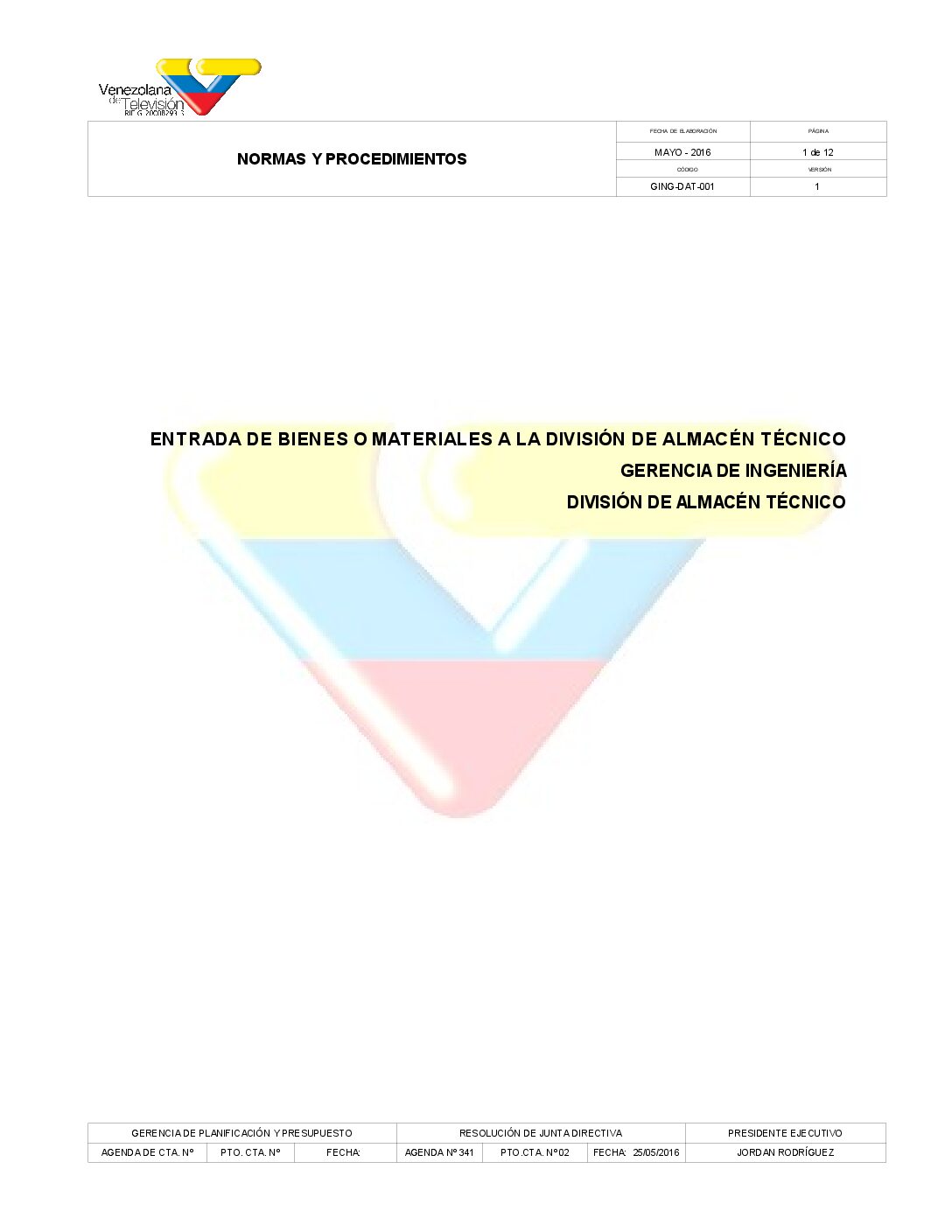 Entrada de Bienes o Materiales Almacen Tecnico