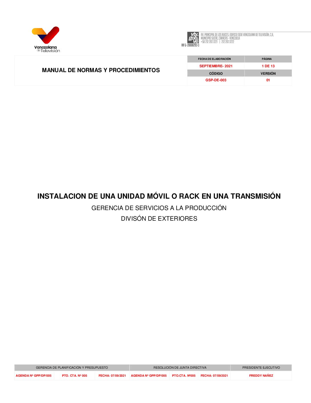 Instalación de una Unidad Movil o Rack en una Trasmisión