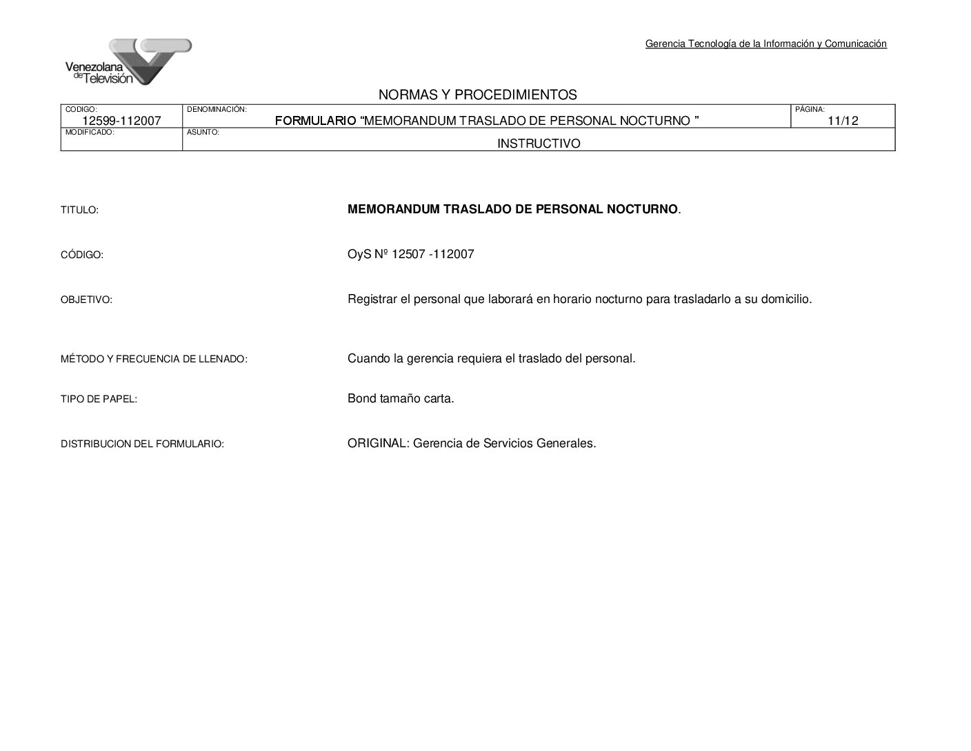 Memorandum Traslado de Personal Nocturno