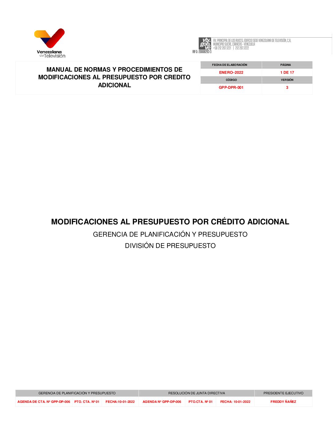 Modif del presupuesto al credito adicional