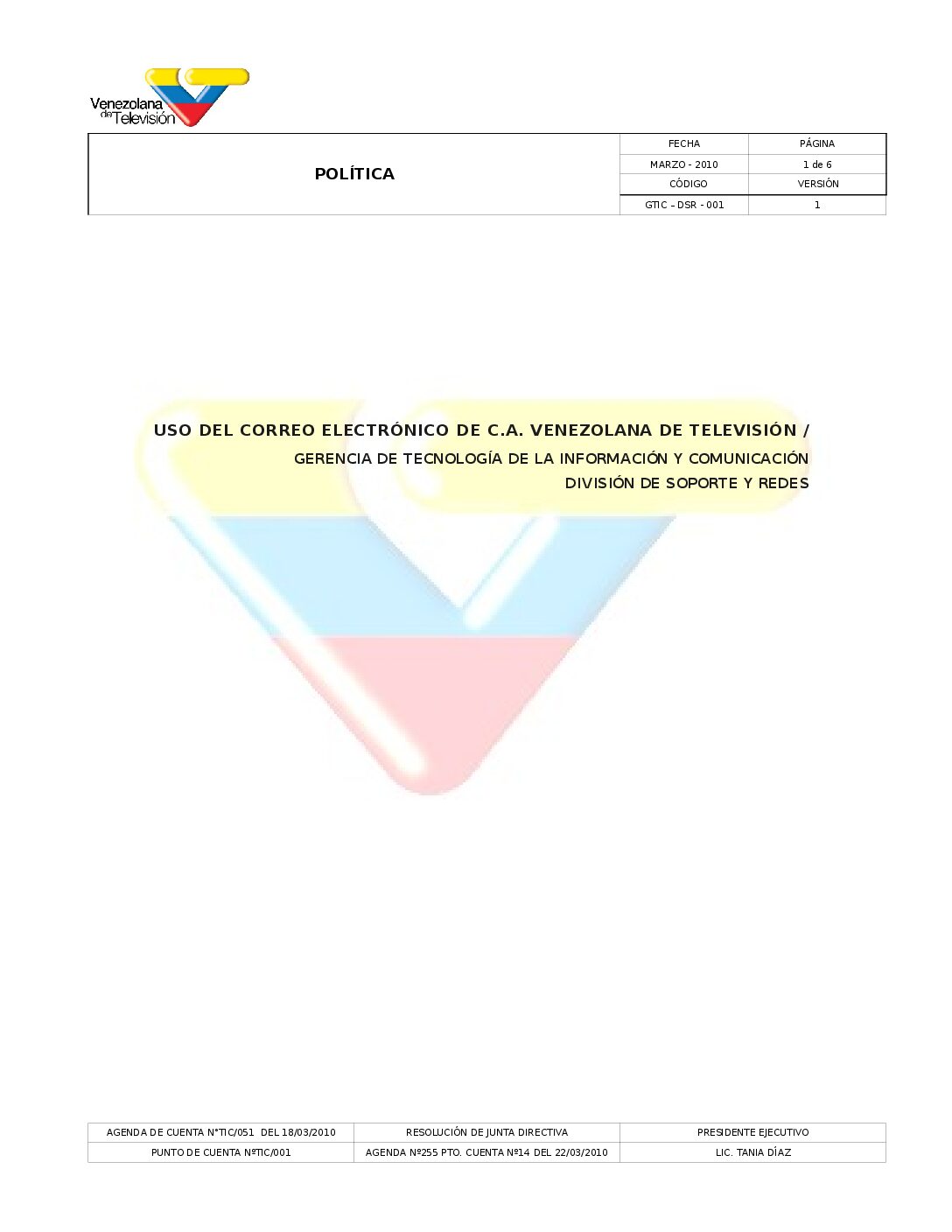 Política Uso del Correo Electronico de VTV