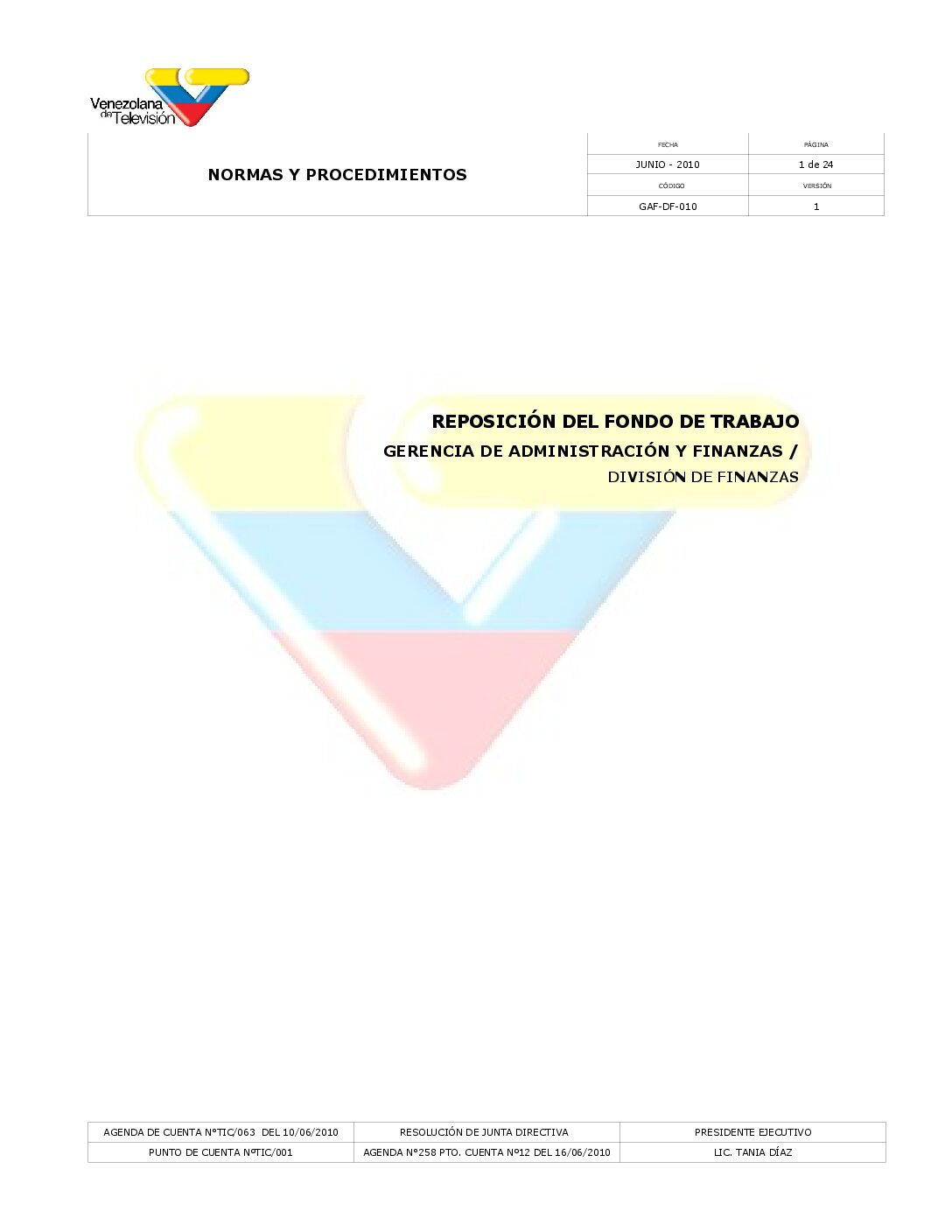 Reposición del Fondo de Trabajo