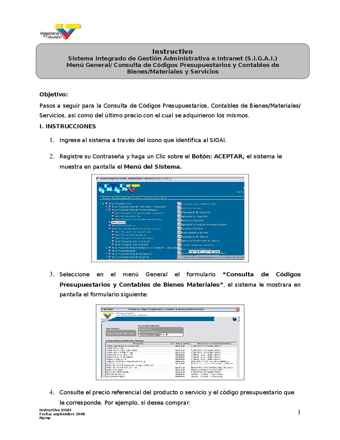Sistema Consulta de Códigos Presupuestarios y Contables en SIGAI