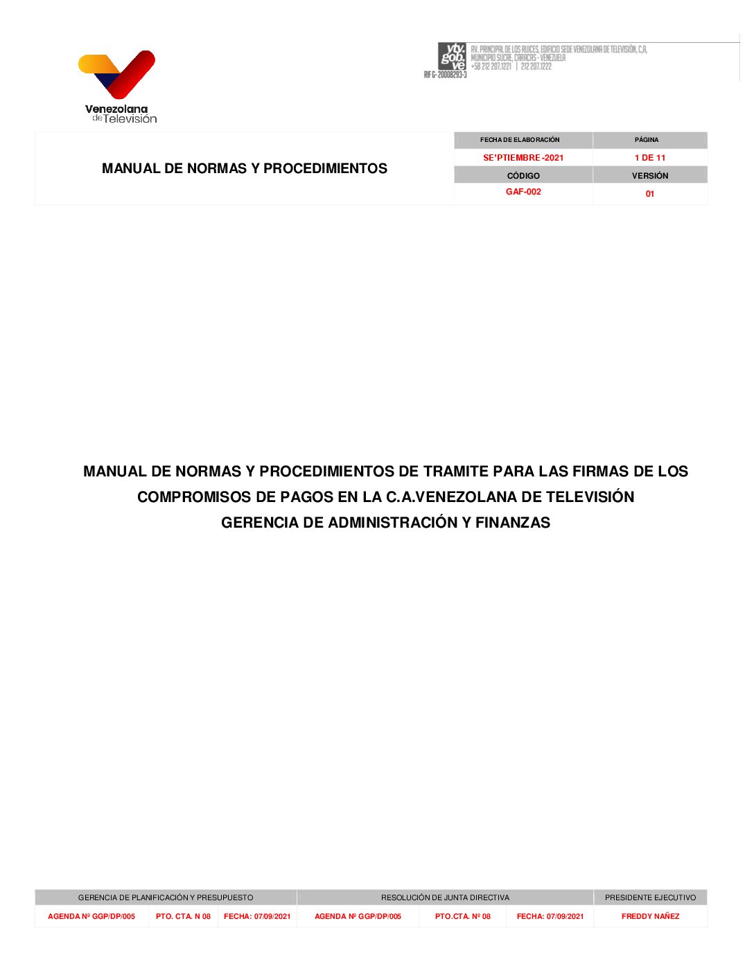 Tramites para las Firmas de los Compromisos de Pagos de la C.A. VTV