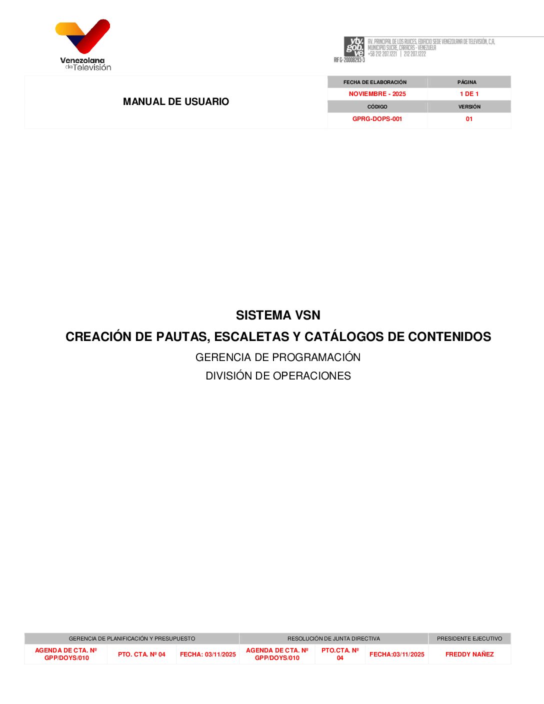 MU VSN Creación de Pautas, Escaletas y Catalogos NOV 2025